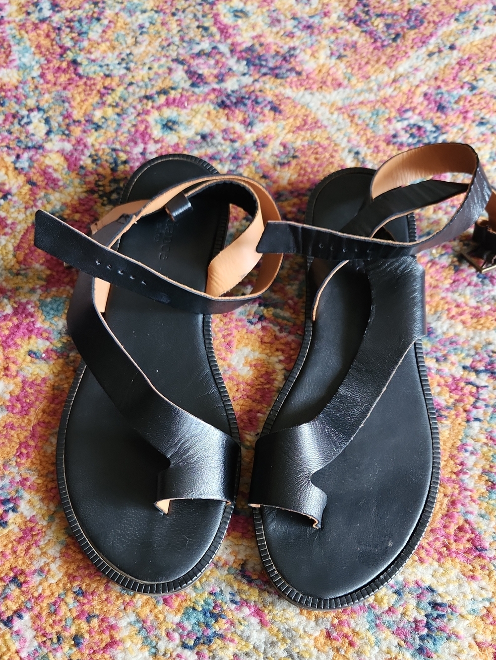 Sundance  Black Leather Ankle-Strap Sandals 41